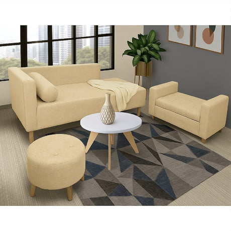 Sala Beige y Blanco 160x70cm De Tres Puestos Antifluido con Puff Banqueta Baúl y Mesa de Centro - SOFAS Y POLTRONAS | Bylmo
