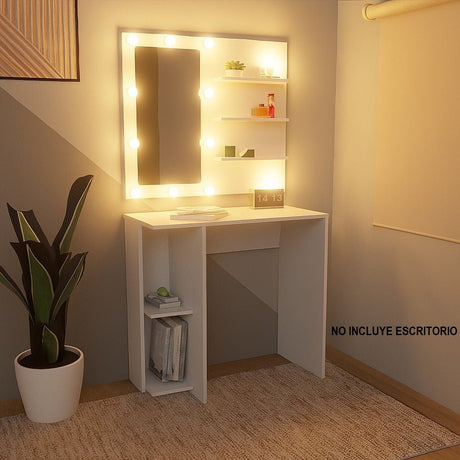 Panel Tocador Hollywood Blanco 80x70cm de Un Puesto con Iluminación LED - TOCADORES | Bylmo