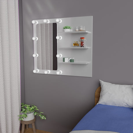 Combo Panel Tocador con Silla Tomy Hollywood Blanco 80x70cm de Un Puesto con Iluminación LED - TOCADORES | Bylmo