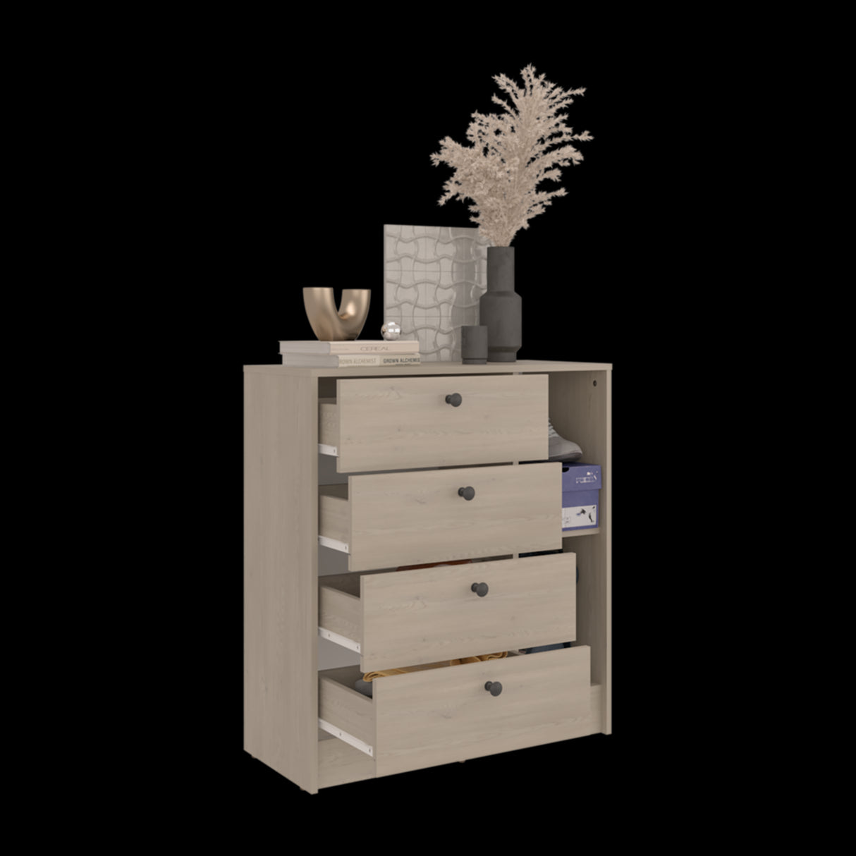 Cómoda Havana Cotta y Blanco 80x89cm de Cuatro Hileras con Cuatro Cajones - CAJONERAS Y COMODAS | Bylmo