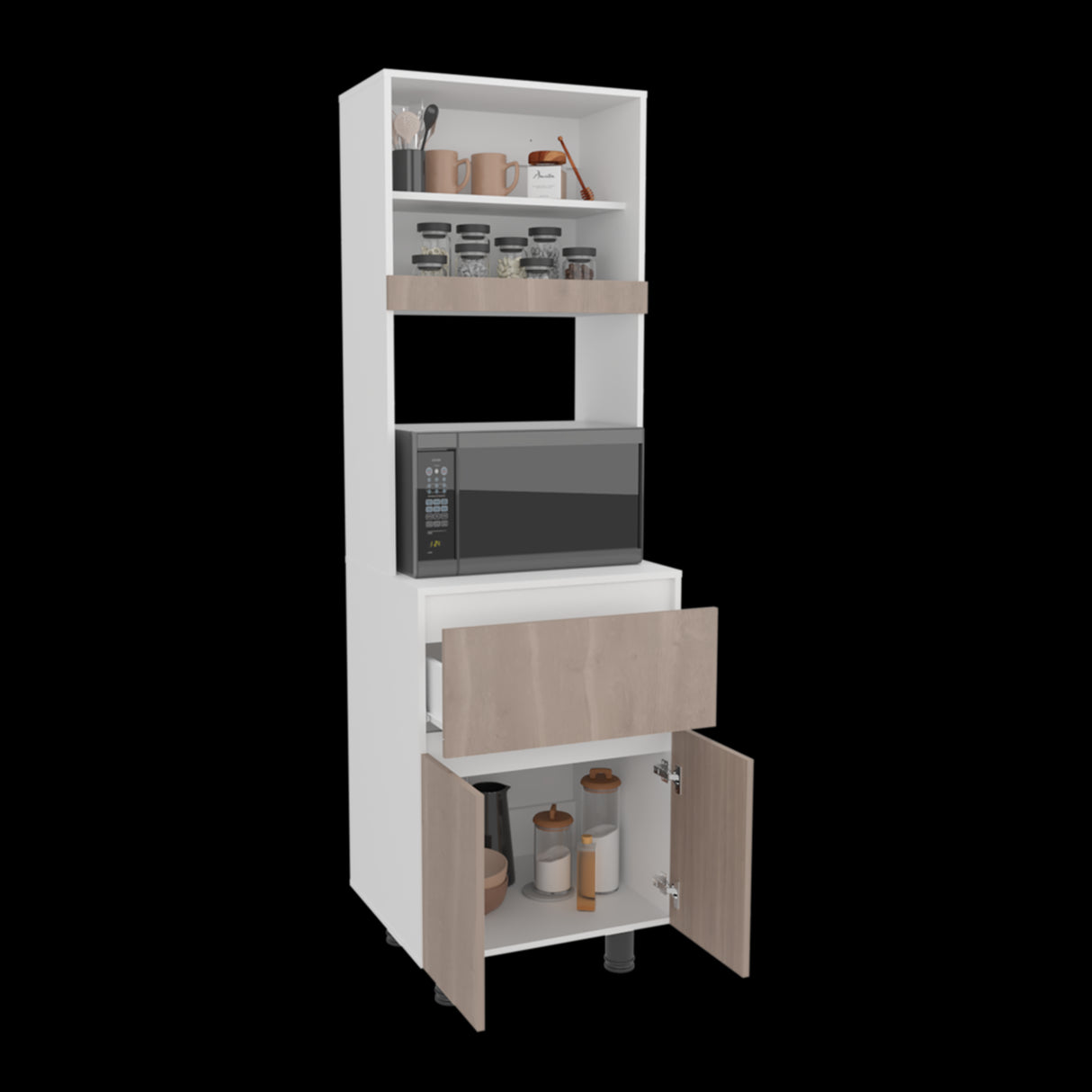 Alacena Express Blanco y Bardolino 60.2x194cm con Un Cajón y con Dos Puertas - ALACENAS Y MUEBLES MICROONDAS | Bylmo
