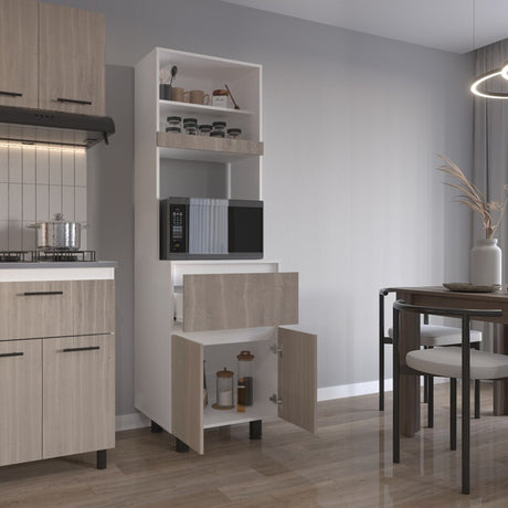 Alacena Express Blanco y Bardolino 60.2x194cm con Un Cajón y con Dos Puertas - ALACENAS Y MUEBLES MICROONDAS | Bylmo