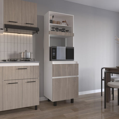 Alacena Express Blanco y Bardolino 60.2x194cm con Un Cajón y con Dos Puertas - ALACENAS Y MUEBLES MICROONDAS | Bylmo