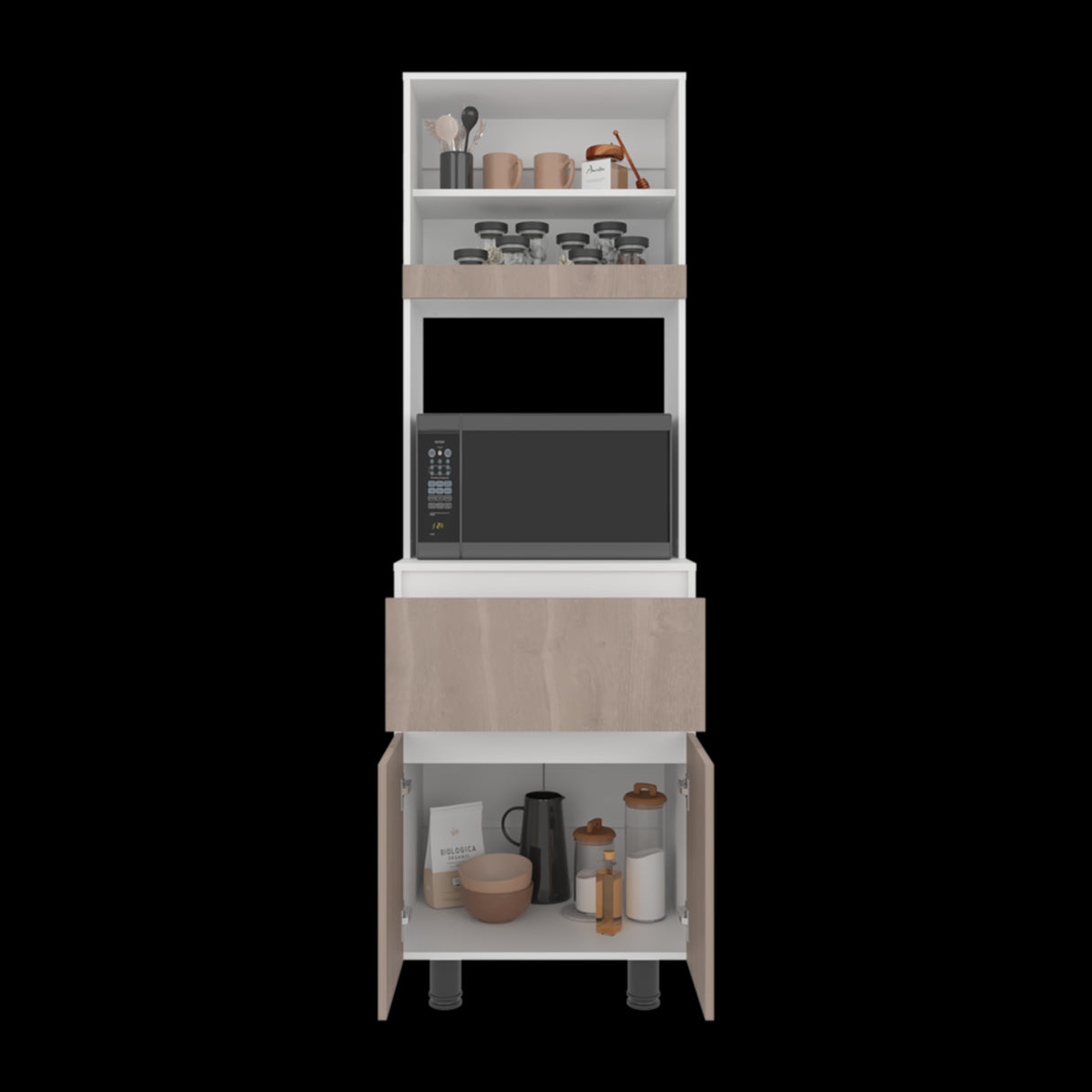 Alacena Express Blanco y Bardolino 60.2x194cm con Un Cajón y con Dos Puertas - ALACENAS Y MUEBLES MICROONDAS | Bylmo