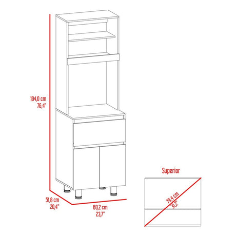 Alacena Express Blanco y Bardolino 60.2x194cm con Un Cajón y con Dos Puertas - ALACENAS Y MUEBLES MICROONDAS | Bylmo