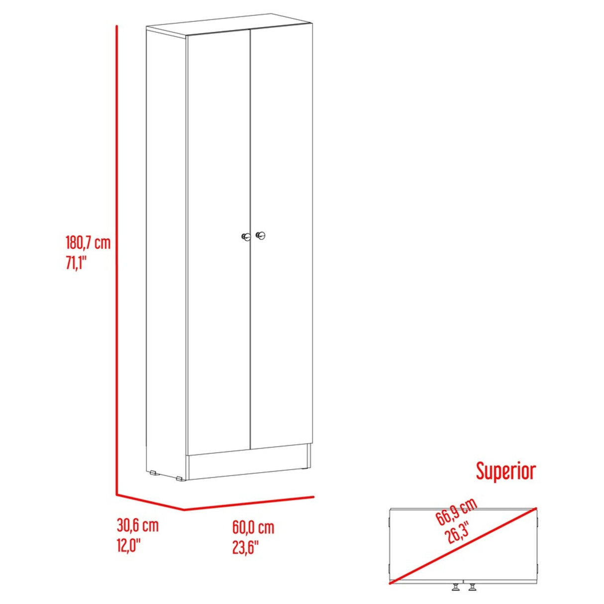 Alacena Blanco 60x180cm sin Cajones y con Dos Puertas - ALACENAS Y MUEBLES MICROONDAS | Bylmo