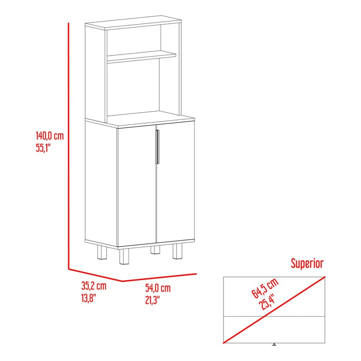 Alacena Oshawa Blanco 54x140cm sin Cajones y con Dos Puertas - ALACENAS Y MUEBLES MICROONDAS | Bylmo