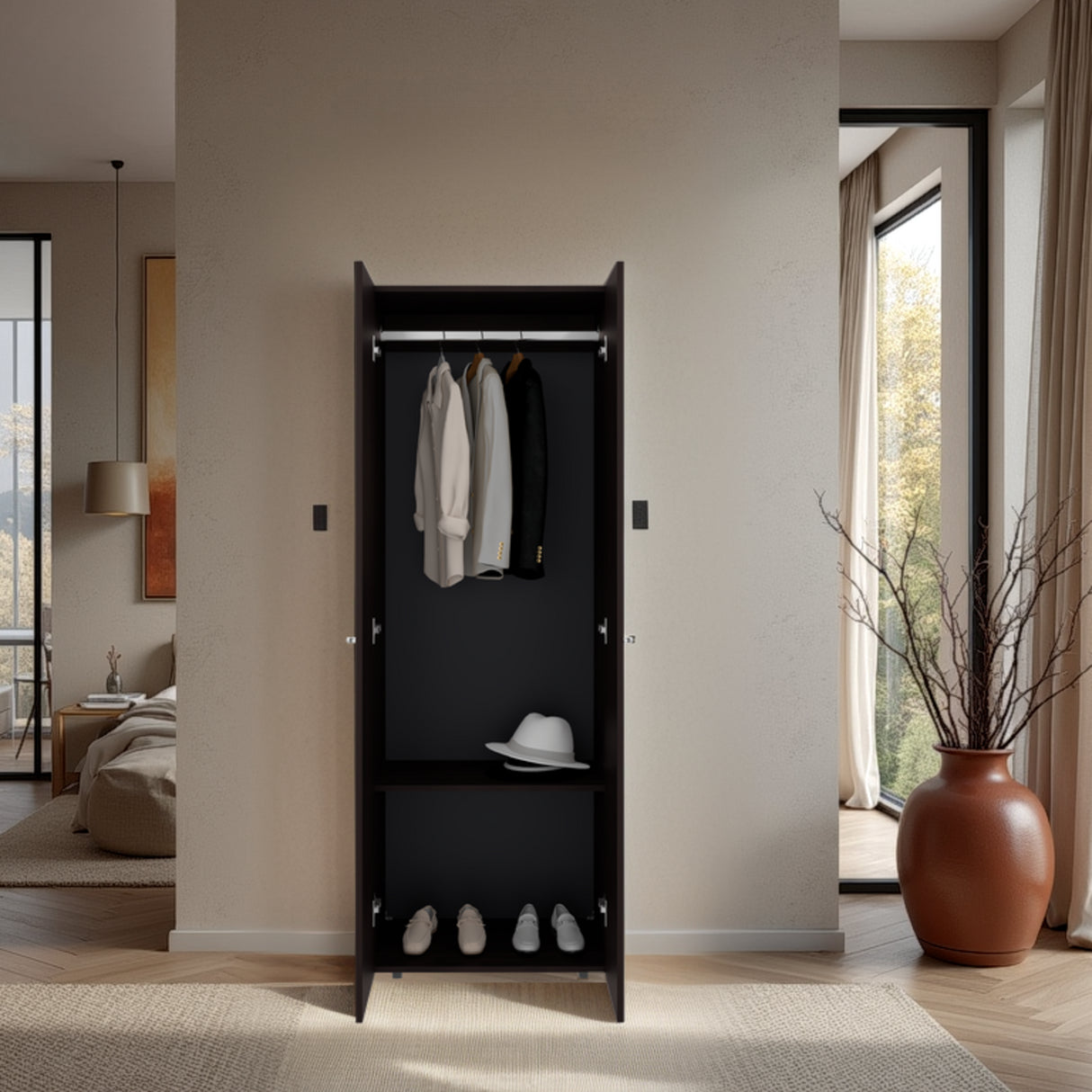 Closet Tuhogar Nogal y Wengue 60x170cm sin Cajones con Dos Puertas y con Colgadero de Ropa - CLOSETS | Bylmo