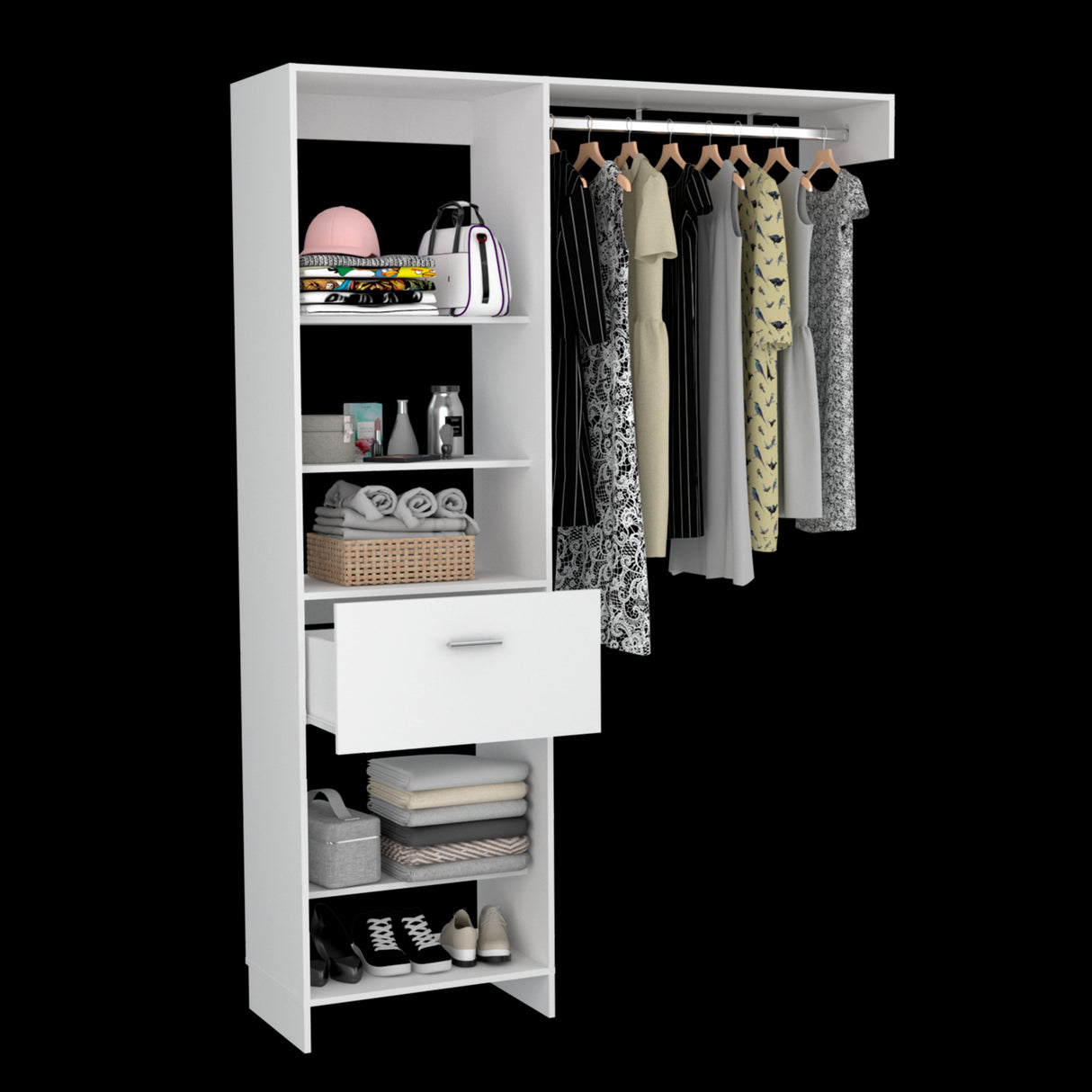 Closet Manchester Blanco 150x210.6cm con Un Cajón sin Puertas y con Colgadero de Ropa - CLOSETS | Bylmo