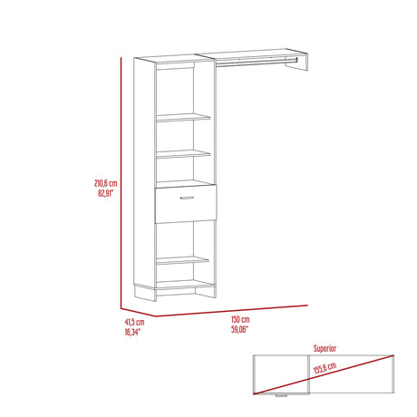 Closet Manchester Blanco 150x210.6cm con Un Cajón sin Puertas y con Colgadero de Ropa - CLOSETS | Bylmo