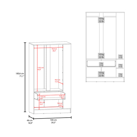 Closet Dakota Wengue 100x180.6cm con Un Cajón con Tres Puertas y con Colgadero de Ropa - CLOSETS | Bylmo