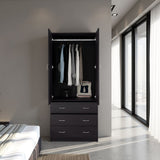 Closet Taly Wengue 78.7x179.5cm con Tres Cajones con Dos Puertas y con Colgadero de Ropa - CLOSETS | Bylmo