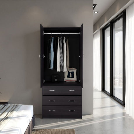 Closet Taly Wengue 78.7x179.5cm con Tres Cajones con Dos Puertas y con Colgadero de Ropa - CLOSETS | Bylmo