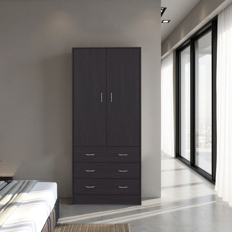 Closet Taly Wengue 78.7x179.5cm con Tres Cajones con Dos Puertas y con Colgadero de Ropa - CLOSETS | Bylmo