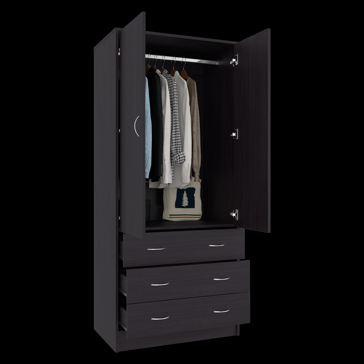 Closet Taly Wengue 78.7x179.5cm con Tres Cajones con Dos Puertas y con Colgadero de Ropa - CLOSETS | Bylmo