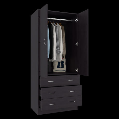 Closet Taly Wengue 78.7x179.5cm con Tres Cajones con Dos Puertas y con Colgadero de Ropa - CLOSETS | Bylmo