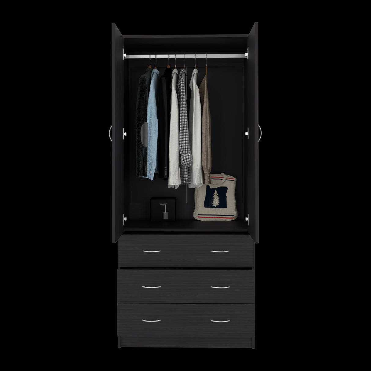 Closet Taly Wengue 78.7x179.5cm con Tres Cajones con Dos Puertas y con Colgadero de Ropa - CLOSETS | Bylmo