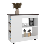 Barra de Cocina Nigella Blanco y Nogal 100x89.6cm con Ruedas y con Seis Compartimientos - BARRAS Y MUEBLES AUXILIARES | Bylmo