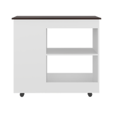 Barra de Cocina Nigella Blanco y Nogal 100x89.6cm con Ruedas y con Seis Compartimientos - BARRAS Y MUEBLES AUXILIARES | Bylmo