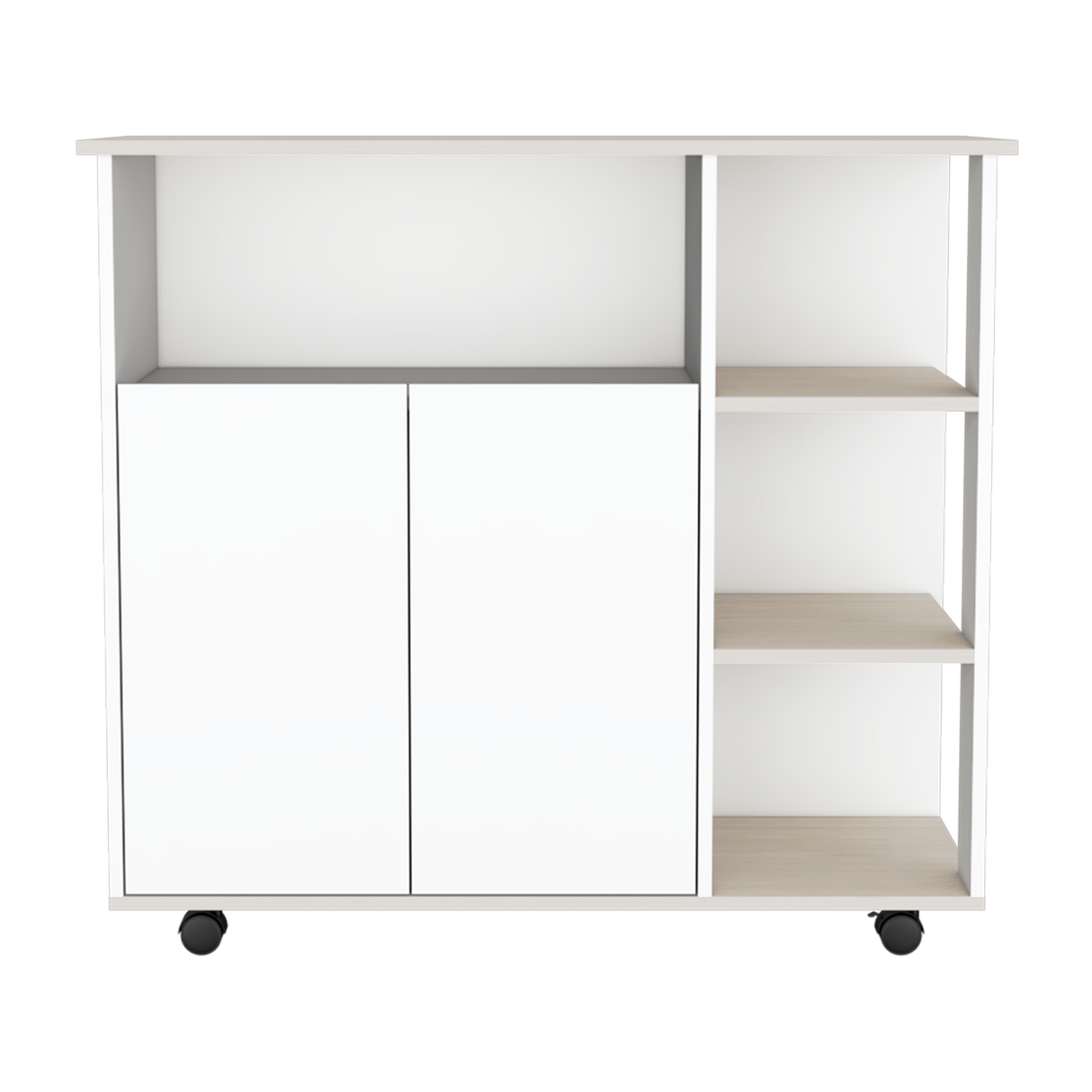 Barra de Cocina Paprika Blanco y Niebla 100x90cm con Ruedas y con Seis Compartimientos - BARRAS Y MUEBLES AUXILIARES | Bylmo