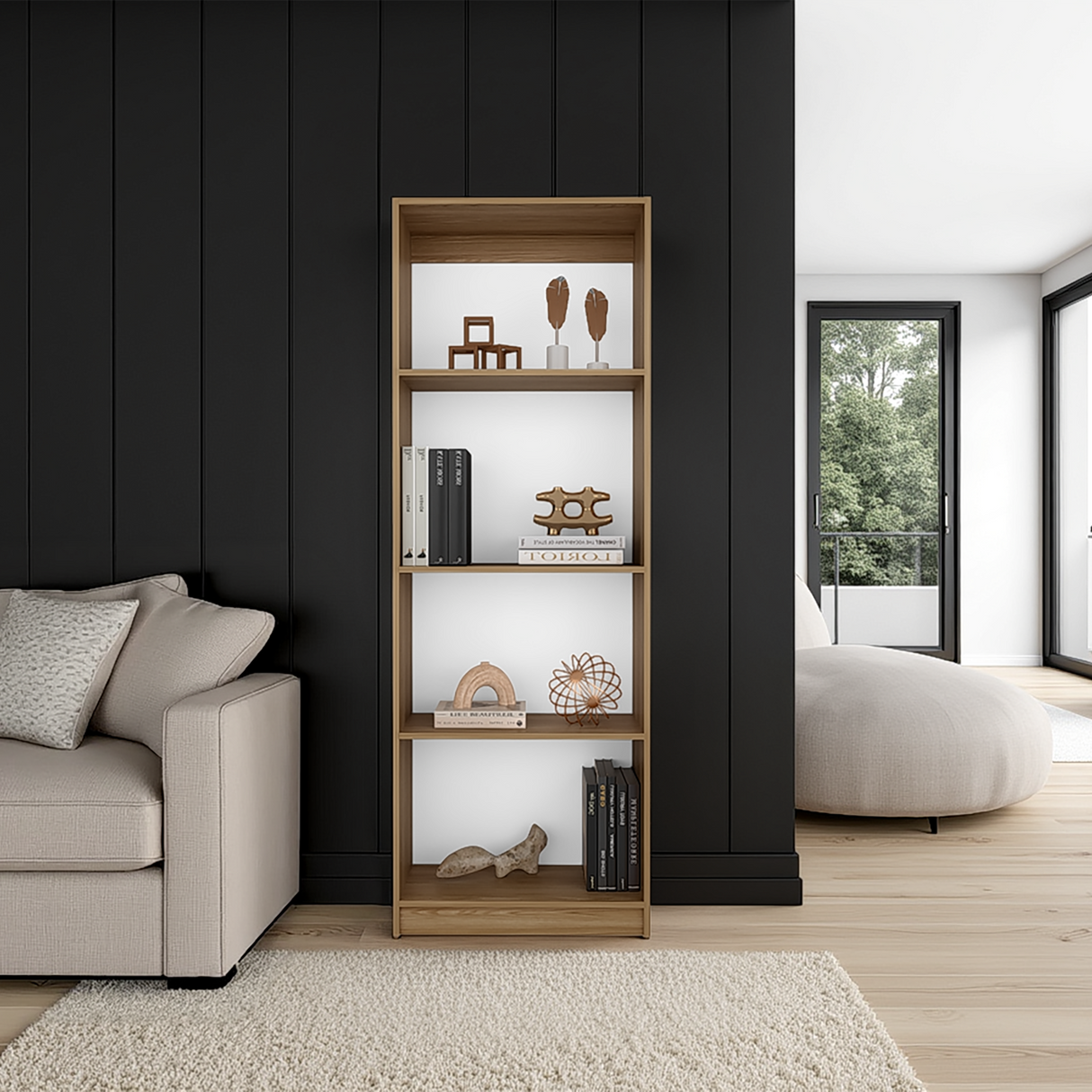 Estantería Home Fresno Europeo y Blanco 62.8x180.6cm Rectangular con Cuatro Compartimientos - BIBLIOTECAS Y ESTANTERIAS | Bylmo