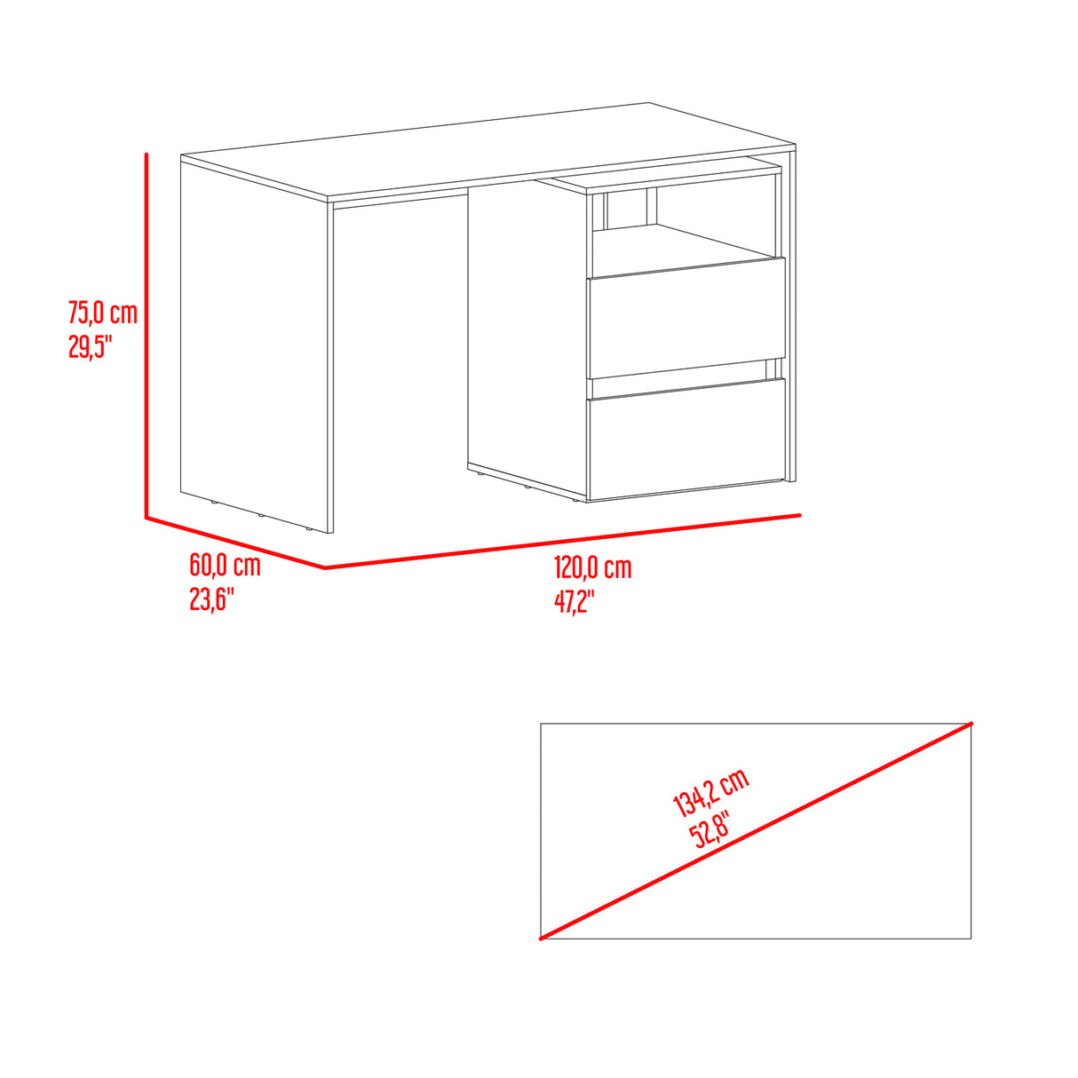 Escritorio Rookie Blanco y Fresno 120x75cm con Dos Cajones y con Organizador de Libros - ESCRITORIOS | Bylmo