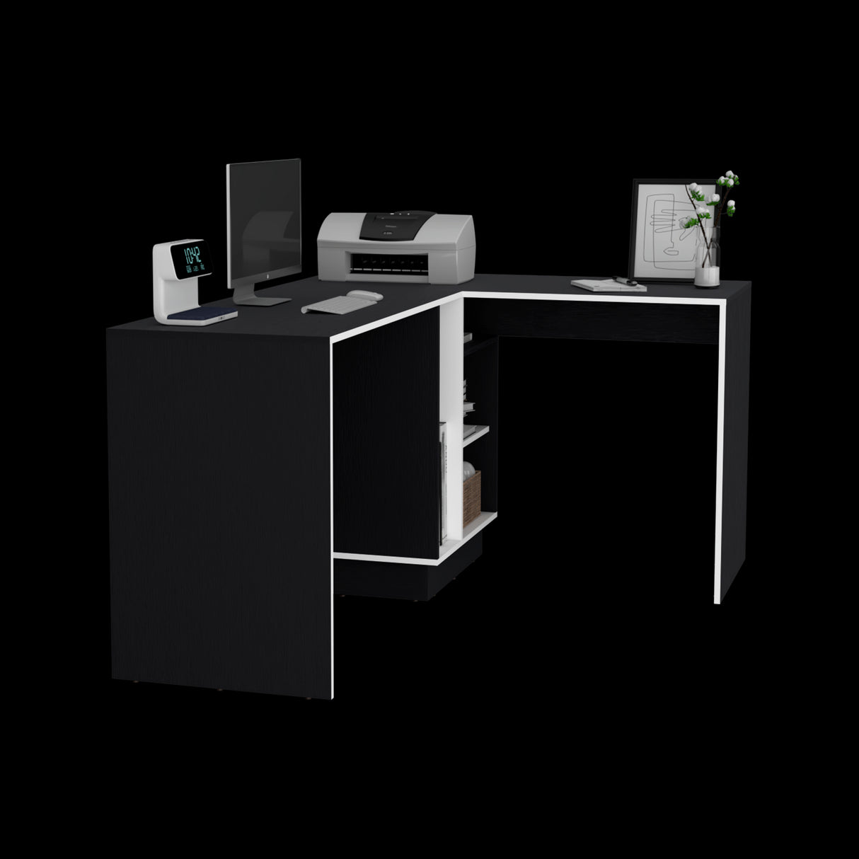 Escritorio en L Rookie Blanco y Wengue 151.5x76.5cm con Organizador de Libros - ESCRITORIOS | Bylmo