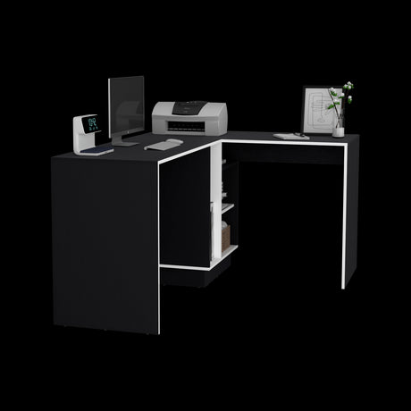 Escritorio en L Rookie Blanco y Wengue 151.5x76.5cm con Organizador de Libros - ESCRITORIOS | Bylmo