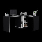 Escritorio en L Rookie Blanco y Wengue 151.5x76.5cm con Organizador de Libros - ESCRITORIOS | Bylmo