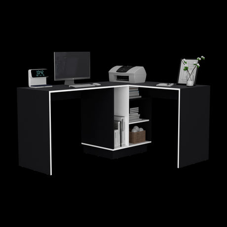 Escritorio en L Rookie Blanco y Wengue 151.5x76.5cm con Organizador de Libros - ESCRITORIOS | Bylmo