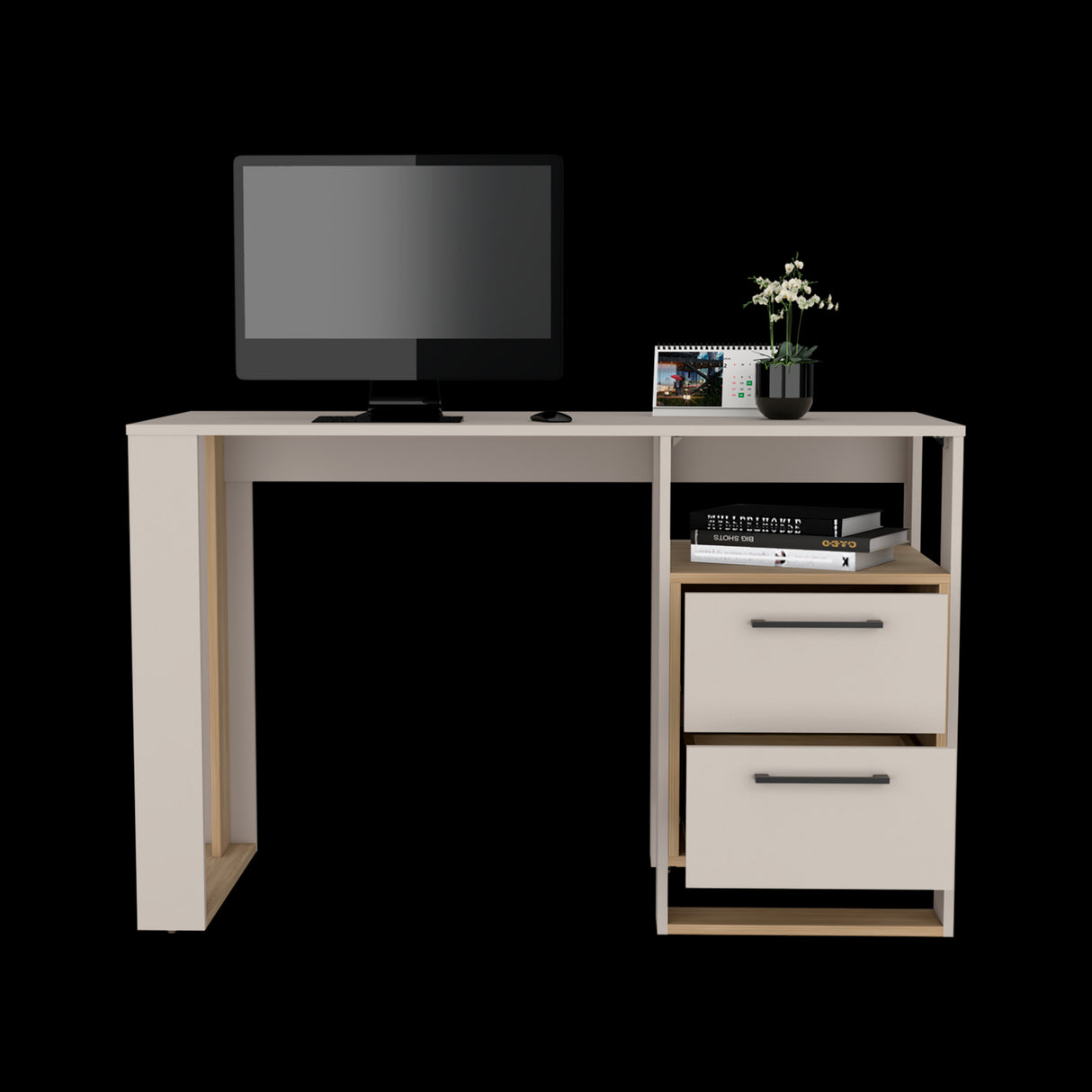 Escritorio Verlot Capri y Fresno 120x75cm con Dos Cajones y con Organizador de Libros - ESCRITORIOS | Bylmo