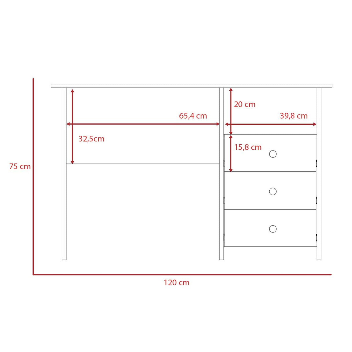 Escritorio Bianco Blanco 120x75cm con Tres Cajones y con Organizador de Libros - ESCRITORIOS | Bylmo