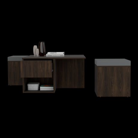 Mesa de Centro Lucien Nogal 80x45cm con Dos Asientos y con Compartimiento - MESAS DE CENTRO | Bylmo