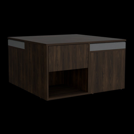 Mesa de Centro Lucien Nogal 80x45cm con Dos Asientos y con Compartimiento - MESAS DE CENTRO | Bylmo
