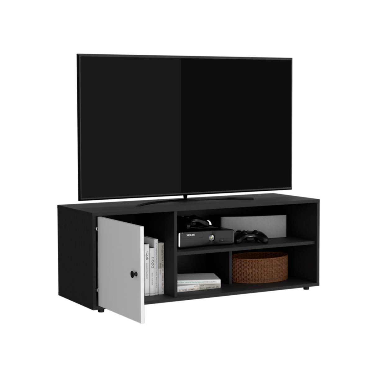 Rack de TV Noah Wengue y Blanco 120x44cm para TV Hasta 55" Pulgadas con Cinco Compartimientos - MUEBLES DE TV | Bylmo