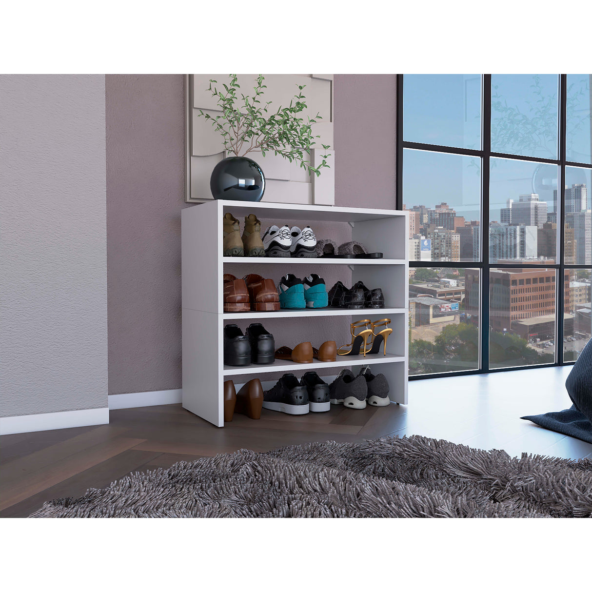 Zapatero Silpa Blanco 71.8x34.9cm Horizontal para Cuatro Pares y de Dos Niveles - ZAPATEROS | Bylmo