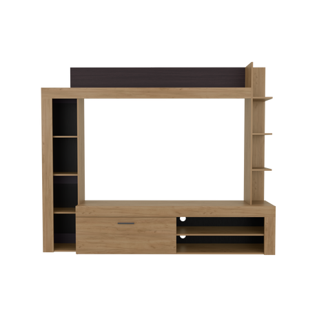 Centro de Entretenimiento Cecil Fresno Europeo y Wengue 215.8x178.1cm para TV Hasta 70 Pulgadas con Diez Compartimientos - MUEBLES DE TV | Bylmo