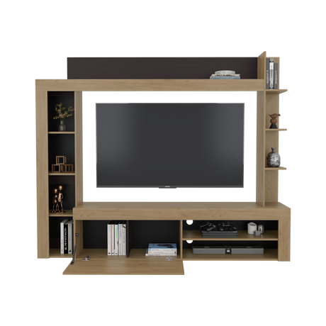 Centro de Entretenimiento Cecil Fresno Europeo y Wengue 215.8x178.1cm para TV Hasta 70 Pulgadas con Diez Compartimientos - MUEBLES DE TV | Bylmo