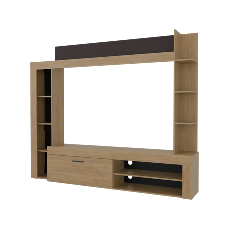 Centro de Entretenimiento Cecil Fresno Europeo y Wengue 215.8x178.1cm para TV Hasta 70 Pulgadas con Diez Compartimientos - MUEBLES DE TV | Bylmo
