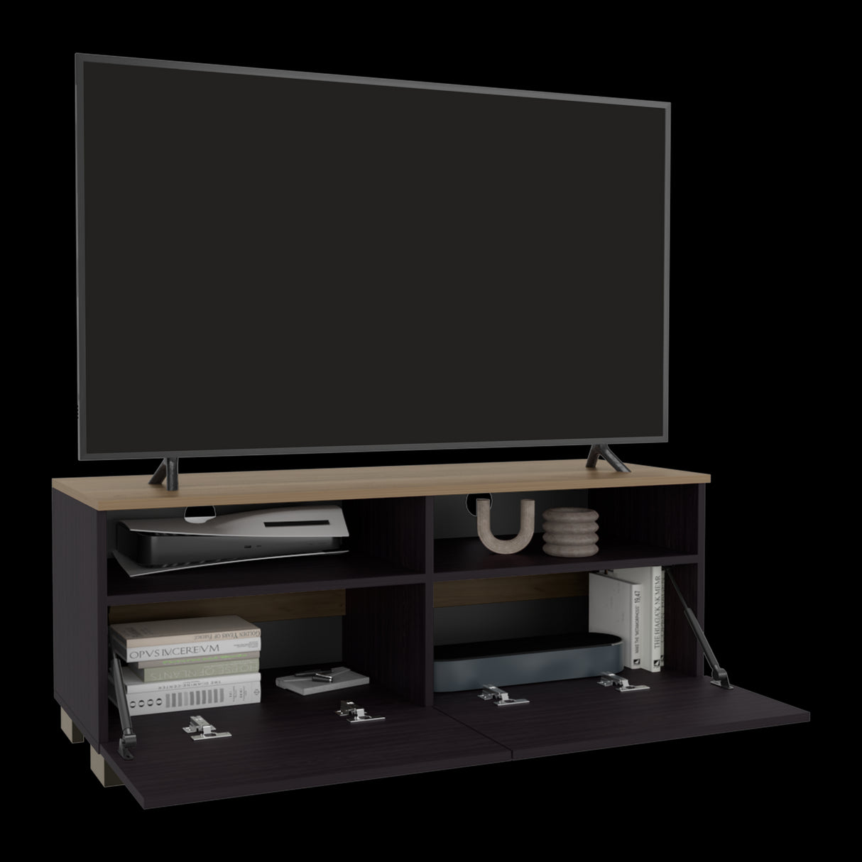 Rack de TV Colman Wengue y Fresno 113x45cm para TV Hasta 50 Pulgadas con Cuatro Compartimientos - MUEBLES DE TV | Bylmo