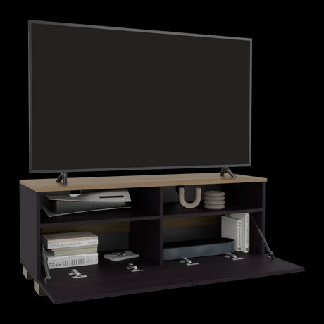 Rack de TV Colman Wengue y Fresno 113x45cm para TV Hasta 50 Pulgadas con Cuatro Compartimientos - MUEBLES DE TV | Bylmo