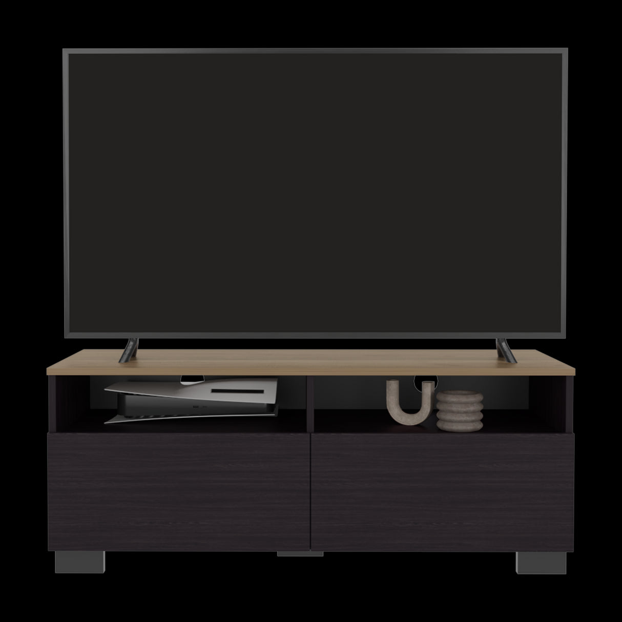 Rack de TV Colman Wengue y Fresno 113x45cm para TV Hasta 50 Pulgadas con Cuatro Compartimientos - MUEBLES DE TV | Bylmo