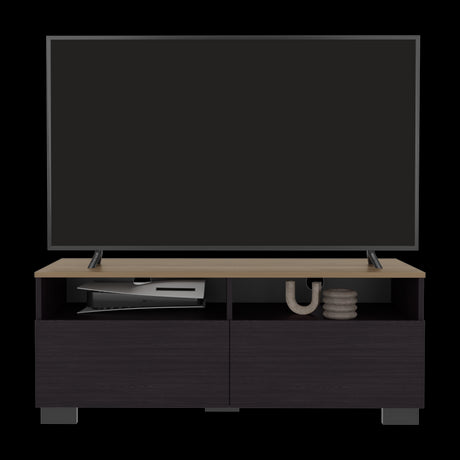Rack de TV Colman Wengue y Fresno 113x45cm para TV Hasta 50 Pulgadas con Cuatro Compartimientos - MUEBLES DE TV | Bylmo