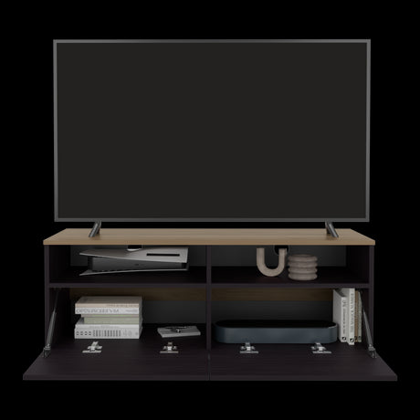 Rack de TV Colman Wengue y Fresno 113x45cm para TV Hasta 50 Pulgadas con Cuatro Compartimientos - MUEBLES DE TV | Bylmo