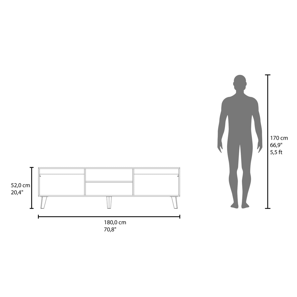Rack de TV Polaris Nogal 180x52cm para TV Hasta 75 Pulgadas con Cuatro Compartimientos - MUEBLES DE TV | Bylmo