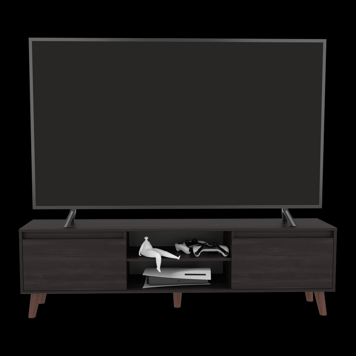 Rack de TV Polaris Nogal 180x52cm para TV Hasta 75 Pulgadas con Cuatro Compartimientos - MUEBLES DE TV | Bylmo