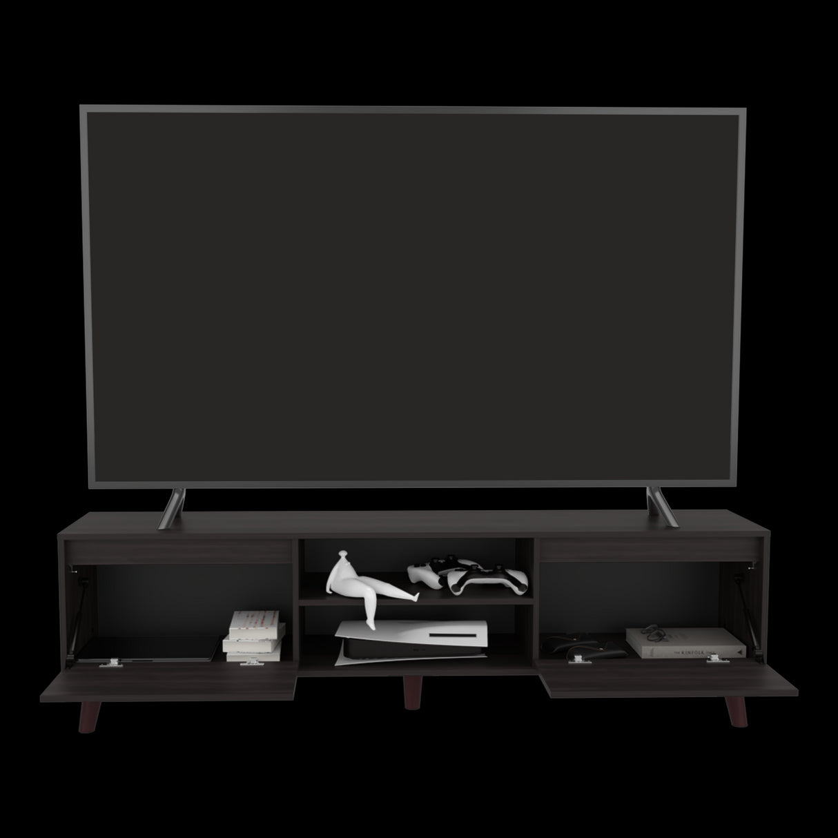 Rack de TV Polaris Nogal 180x52cm para TV Hasta 75 Pulgadas con Cuatro Compartimientos - MUEBLES DE TV | Bylmo