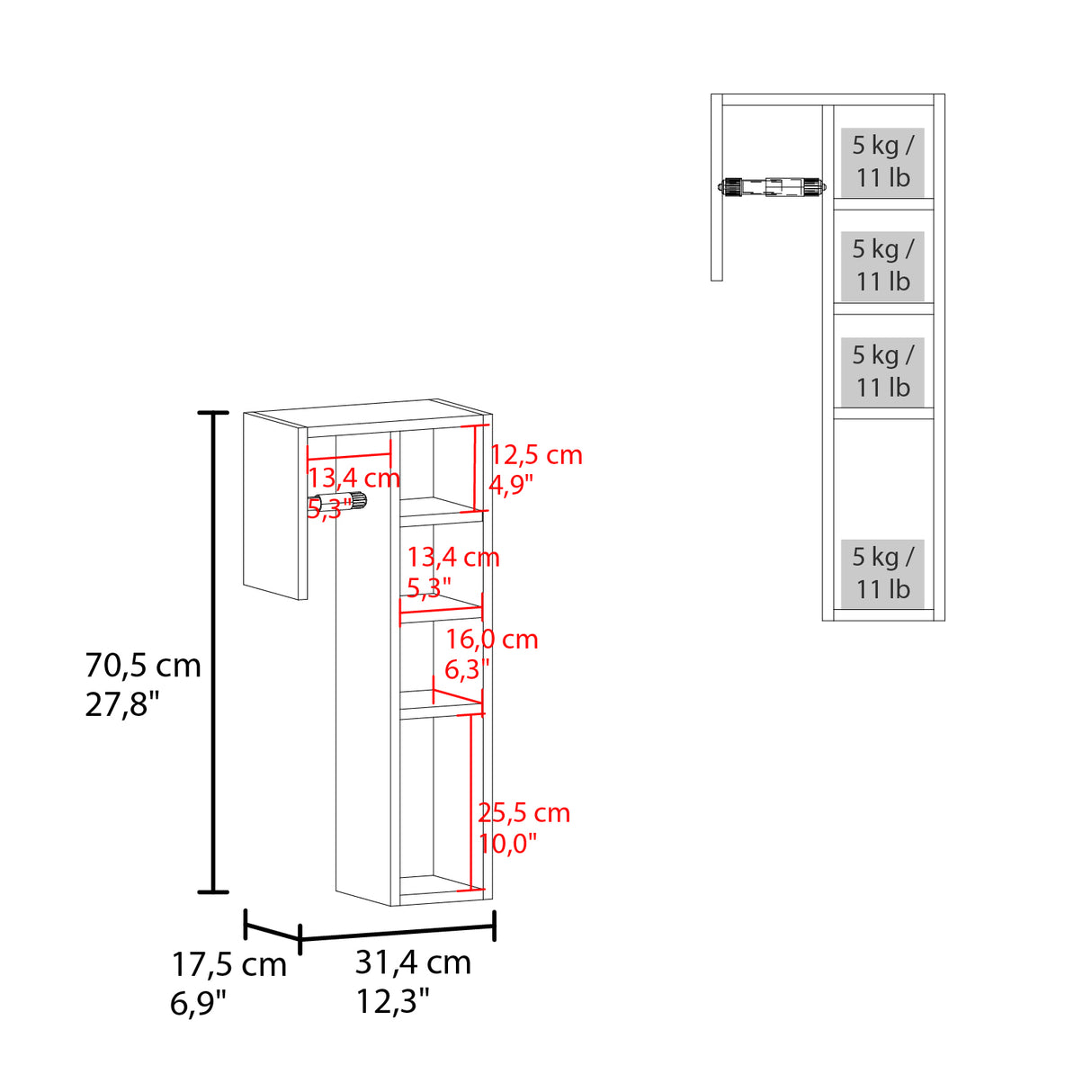 Organizador de Papel Higiénico Toilet Blanco 31.3x70.5cm con Tres Entrepaños - OTROS MUEBLES PARA BANHO | Bylmo