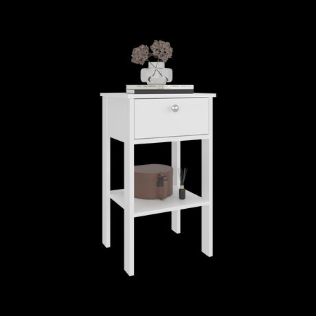 Mesa de Noche Newcastle Blanco 40x70cm con Un Cajón y con Dos Compartimientos - MESAS DE NOCHE | Bylmo