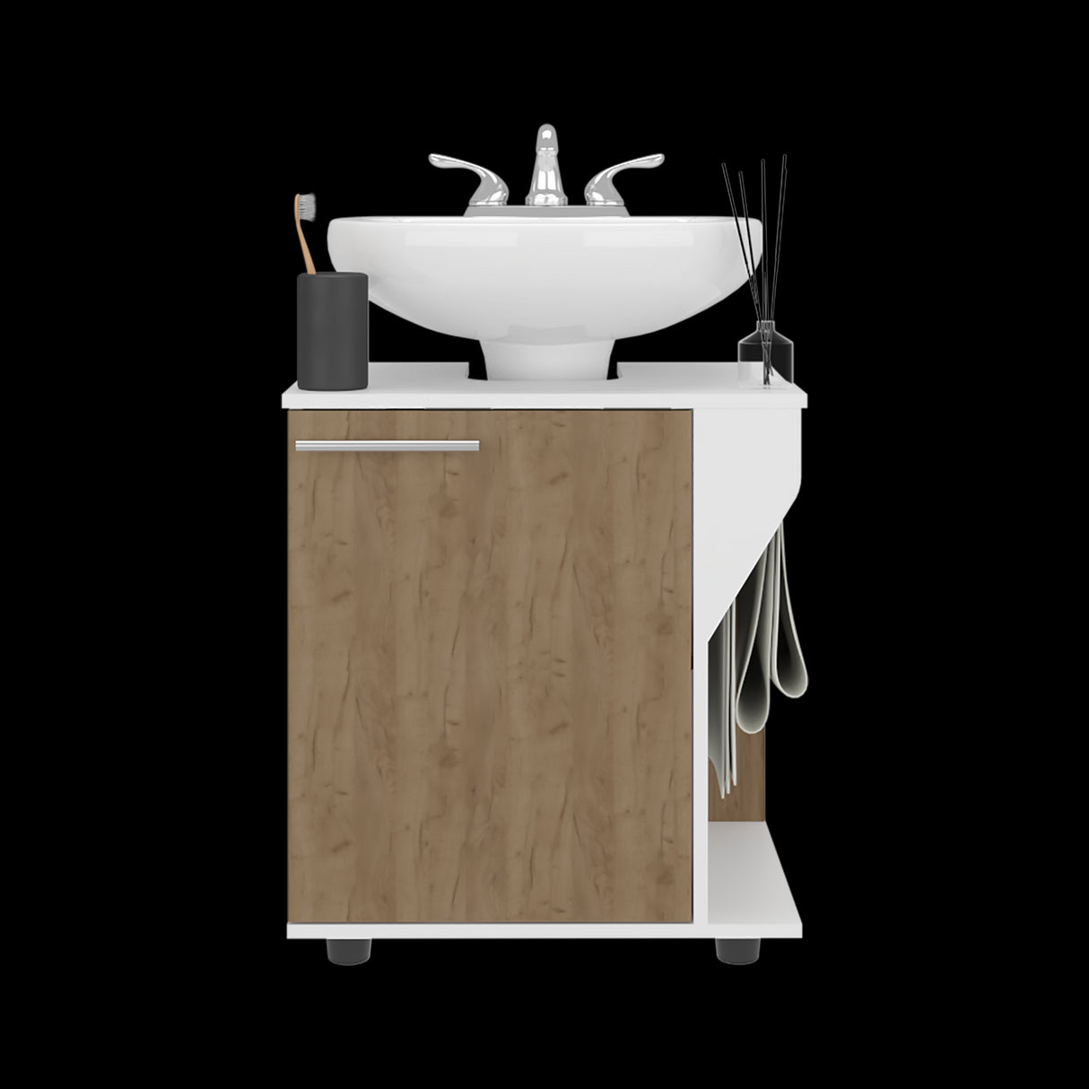 Mueble para Lavamanos Phillips Blanco y Fresno Europeo 56x62.1cm Individual sin Lavamanos - MUEBLES PARA LAVAMANOS | Bylmo